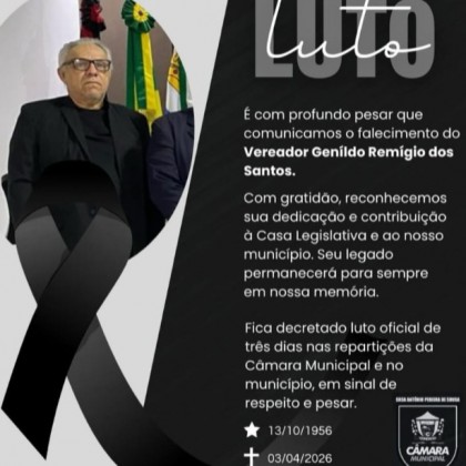 Nota de Pesar da C�mara de Condado pelo falecimento do vereador Genildo Rem�gio dos Santos
