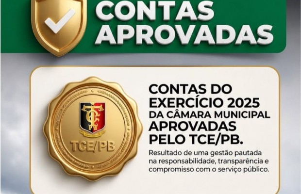 Contas da C�mara de Condado referentes ao exerc�cio de 2025 s�o aprovadas pelo TCE-PB