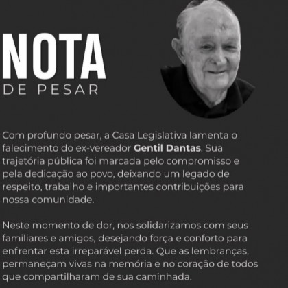 C�mara de Condado-PB lamenta falecimento do ex-vereador Gentil Dantas Leite e decreta luto oficial de tr�s dias