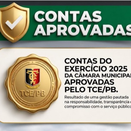 Contas da C�mara de Condado referentes ao exerc�cio de 2025 s�o aprovadas pelo TCE-PB